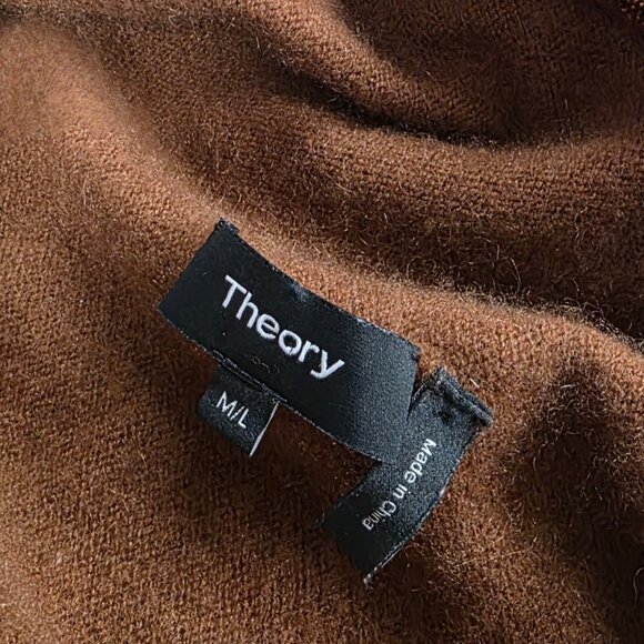 Theory Curved Hem 100% Cashmere Cardigan, Open Front, Brown, Size M/L - Picture 3 of 8